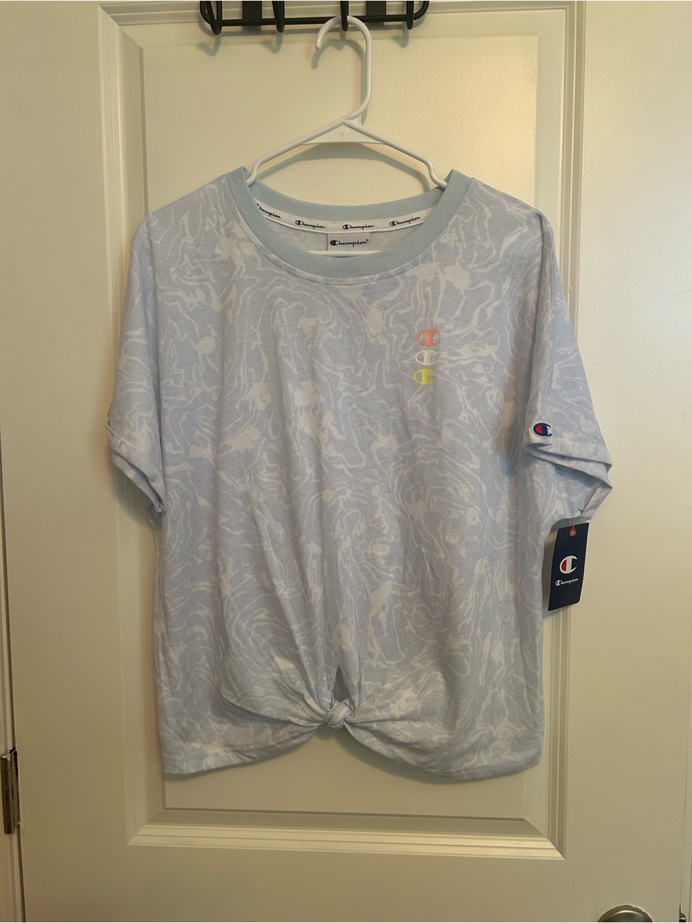 Champion Light Blue Marble Tie-Front Tee